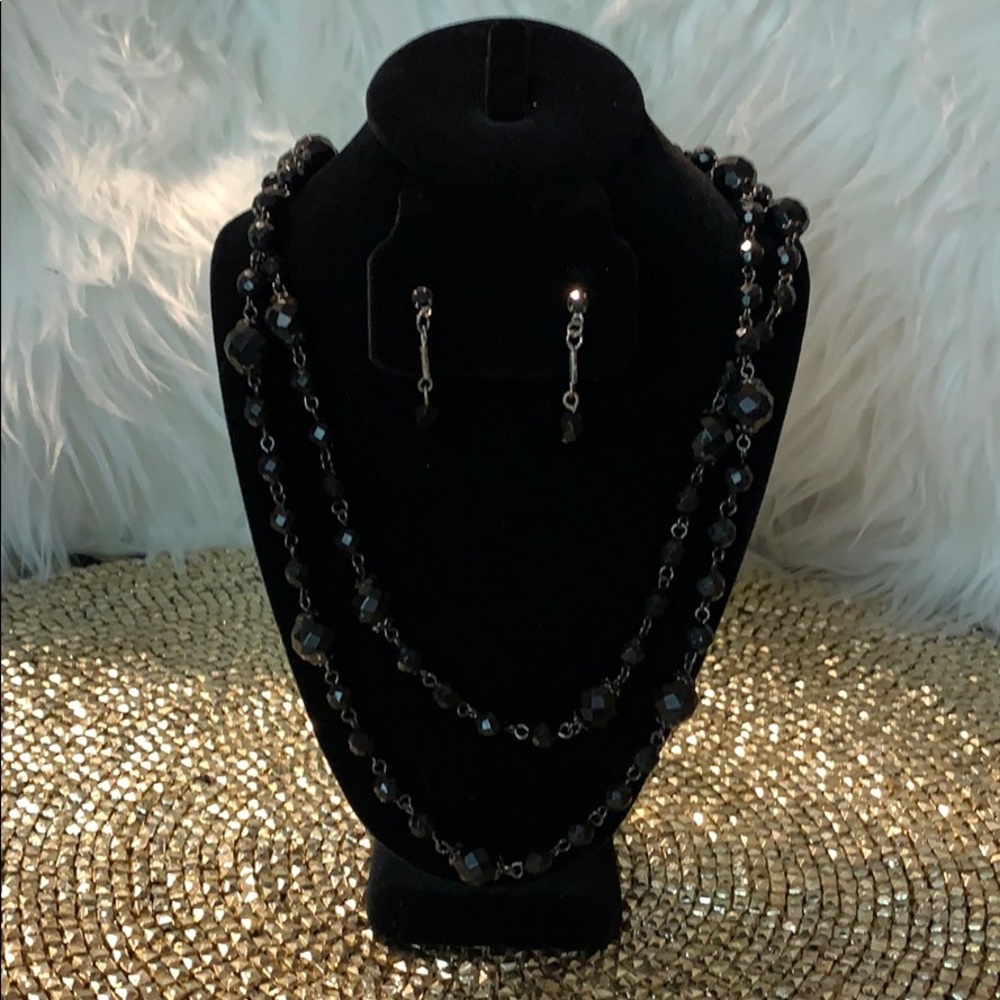 Black shaved beads Necklace and earning